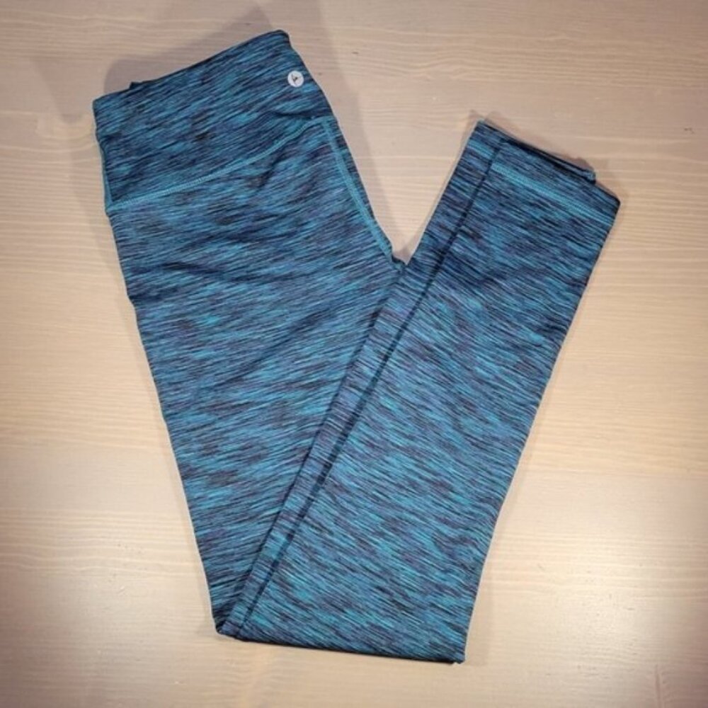 90 Degrees Blue Purple Black Space Dyed Athletic Leggings Media Key Pocket Smal